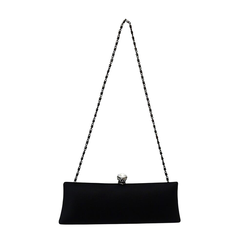 Vintage Black Satin Evening Clutch Cylinder Shape Shoulder Chain or Cord